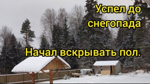 Успел до снегопада, начал вскрывать пол.