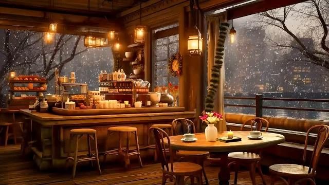 Soothing Jazz Instrumental In Cozy Winter Coffee Shop