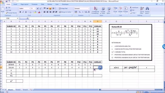 Uji Reliabilitas Instrumen dengan rumus KR 20 di worksheet Ms excel смотреть онлайн