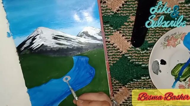 Acrylic painting? Mountains, Forest, Stream |Landscape  painting for beginners easy step by step|