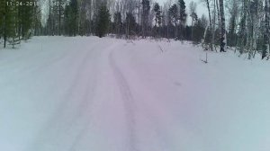 В пухляке по лесу и своим следом на снегоходе Рыбак 2м