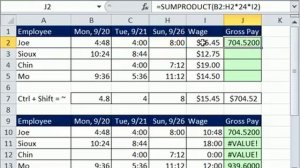 Excel Magic Trick 722: Calculate Gross Pay For Week From Time Values In Range & Hourly Wage