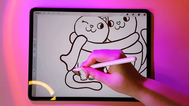 Как нарисовать пару котиков? Пошаговый бесплатный урок рисования в Procreate на планшете iPad смотреть онлайн