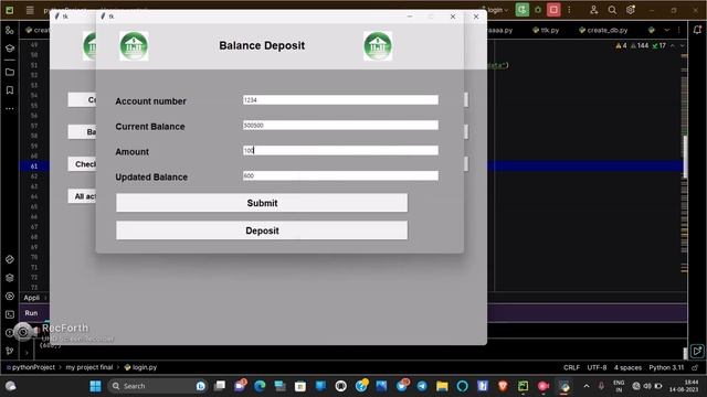 python project | banking system | tkinter | mysql database |