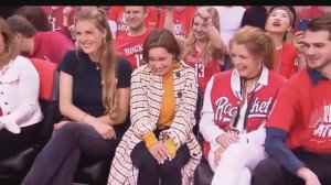 Emilia Clarke the Mother of Dragons watches warriors vs rockets game in houston