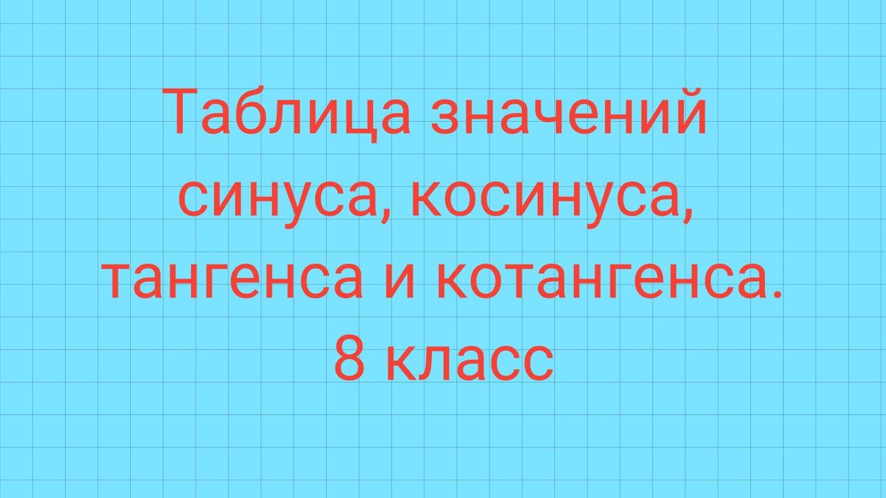 Таблица значений синуса,  косинуса, тангенса и котангенса.