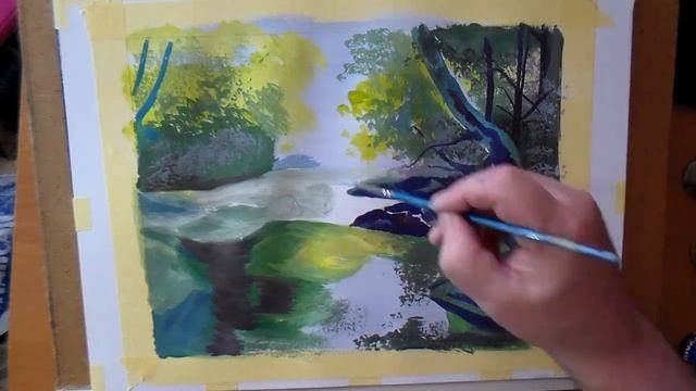 Как нарисовать пейзаж с озером гуашью, чтобы всех удивить смотреть онлайн