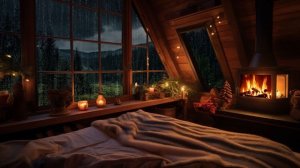 Уютная атмосфера в каюте с нежным ночным дождем ? Звуки дождя и камина для отдыха, учебы и работы