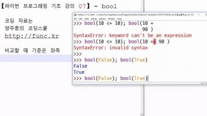 【파이썬 프로그래밍 기초 강의 07】 - bool  라이브 코딩 - 참(True), 거짓( False)