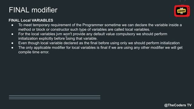 #30 Final Keyword with Local Variable | Final Keyword | Object Oriented Programming #final смотреть онлайн