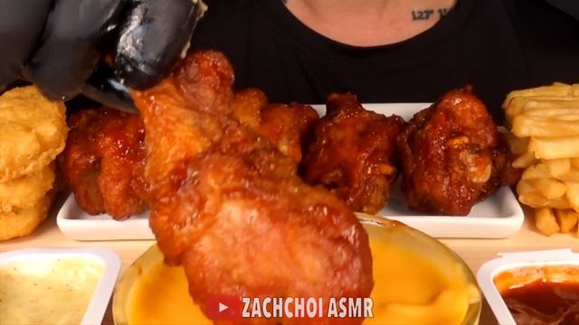 ASMR MUKBANG CHEESY CHICKEN NUGGETS & BBQ CHICKEN & GARLIC FRIES (No Talking) EATING SOUNDS