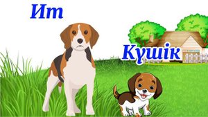 Үй жануарлары және төлдері қазақша. Домашние животные на казахском  языке. 3-4 жас балаларға