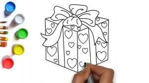Как нарисовать красивый подарок, коробку с сердечками и лентой лёгкие рисунки для рисования с детьм