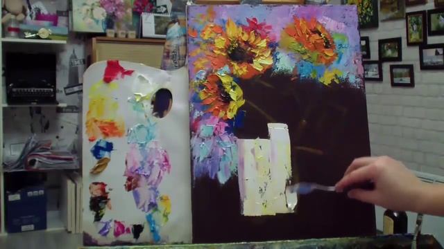 Алла Белопесоцкая урок живописи маслом " золотые подсолнухи" смотреть онлайн