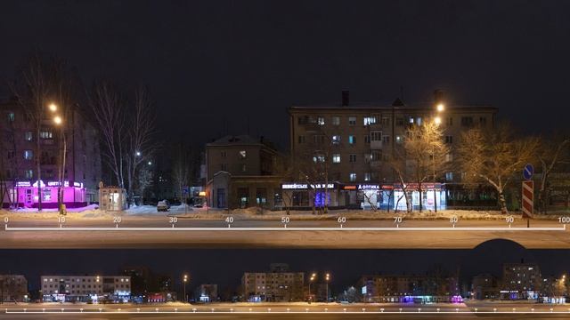 Линейная панорама улицы, участок 320 метров, ночная съемка фотопанорамы - streetline panorama
