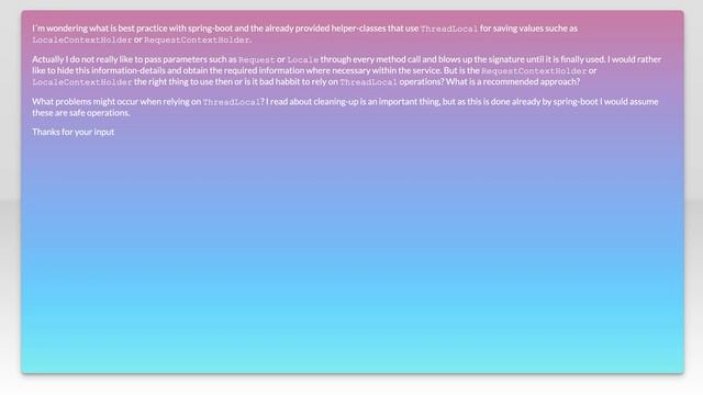 Spring Boot: Use ThreadLocal-variable or pass parameters смотреть онлайн
