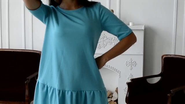 Нежно-ментоловое платье силуэта трапеция с воланом П 009 бренда #MODA37 смотреть онлайн