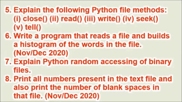 GE3151 Problem Solving and Python Programming | Unit V Files, Modules, Packages | Question Bank