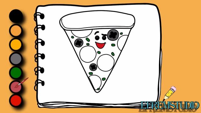 Как нарисовать пиццу Раскраска для детей Рисуем пицца смайлик Draw and coloring pizza emoji