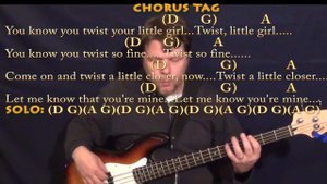 Twist and Shout (The Beatles) Bass Guitar Lesson Chord Chart with Chords/Lyrics - D G A