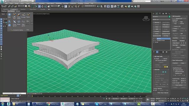 Моделирование ландшафта по горизонталям, Populate Terrain, push/pull deformation