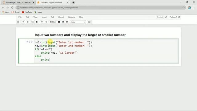 Input two numbers and display the larger/smaller number | Python Programming - Q2 | CBSE CLASS 11