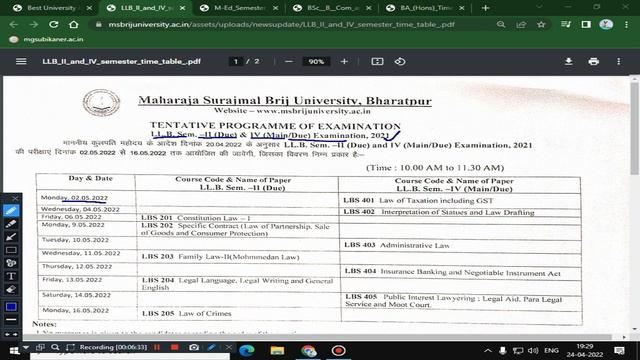 MSBU Exam Form 2022 I MSBU Exam 2022 Time Table I M.Ed. Semester Exam Form 2022