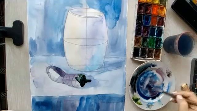 Пишем натюрморт в холодной гамме акварелью смотреть онлайн