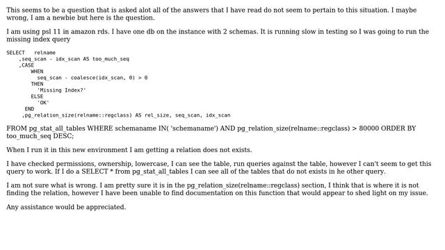 Databases: Postgresql rds: relation .... does not exists смотреть онлайн