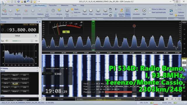 01.07.2023 16:07UTC, [Es], Radio Bruno, Италия, 93.8МГц, 2303км