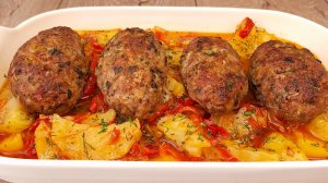 Супер вкусный рецепт картошки! Картошка в духовке с тефтелями.