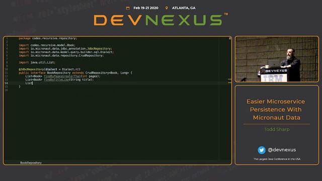 Devnexus 2020 Easier Microservice Persistence With Micronaut Data Todd Sharp смотреть онлайн