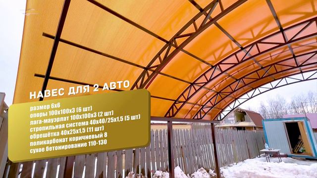 Навес из поликарбоната на 2 машины #спецкаркас #навес #поликарбонат