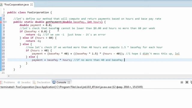 JAVA EXERCISES Writing Methods/using IF ELSE statements смотреть онлайн