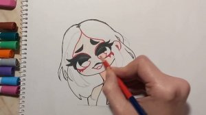 раскрашиваю рисунок маркерами и карандашами| рисунок девушки