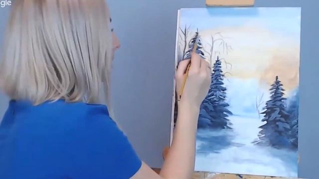 Как нарисовать зимний пейзаж. смотреть онлайн