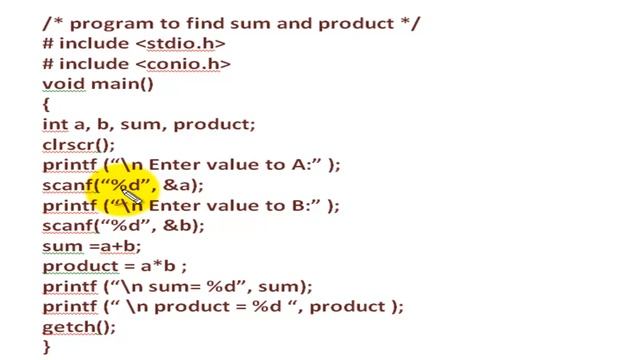 c programming find the sum and product of two numbers