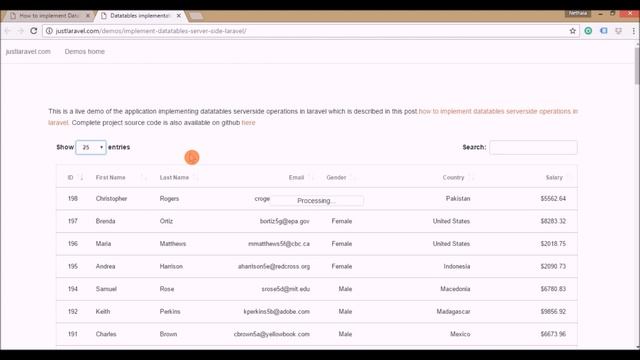 How to implement DataTables server-side in Laravel || Working Demo || justlaravel.com
