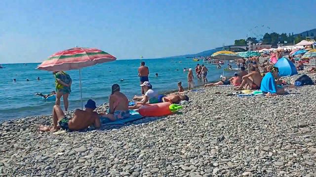 Пляж Багратион - Черное море и устье река Псезуапсе семейный отдых Лазаревское Сочи 9 августа 2022