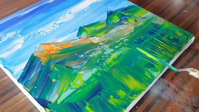 Blue Sky / Mountains / Flowers /Abstract Painting Demonstration/Landscape/Daily Art Therapy/Day #01 смотреть онлайн