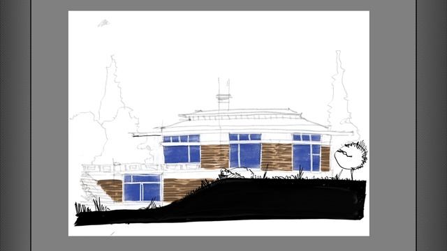 #Рисунок фасада live. Поиск идеи фасадов загородного дома в стиле Райта с панорамными окнами. смотреть онлайн