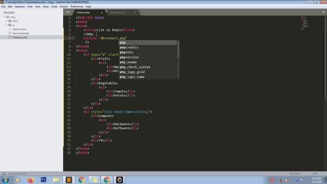 Display ordered list and unordered list from mysql database using mysqli,php and html