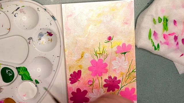 Рисуем Космеи акрилом. Flower drawing ? Рисунок цветов. Быстрый рисунок. Лёгкий способ рисования. смотреть онлайн