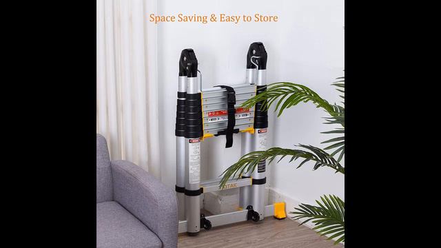 TIQTAK Telescoping Ladder A Frame 18.4 FT Aluminum Extension Collapsible Ladder with Stabilizer Bar смотреть онлайн