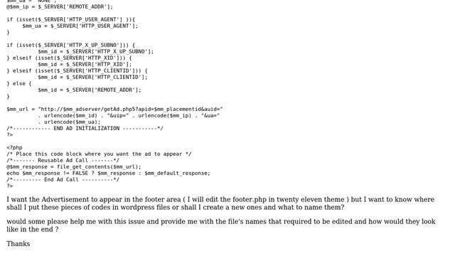 Wordpress: Millennial Media PHP Setup ( Code Integration )