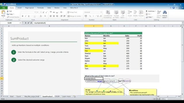 Excel Training: 04. Count, Min Max, Sumproduct & DSUM - Learn Important Excel Functions