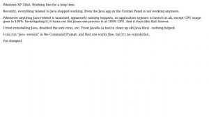 Java stopped working, javaw.exe at 100% CPU