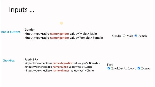 HTML FORM basics with input fields submit button action page and target attributes