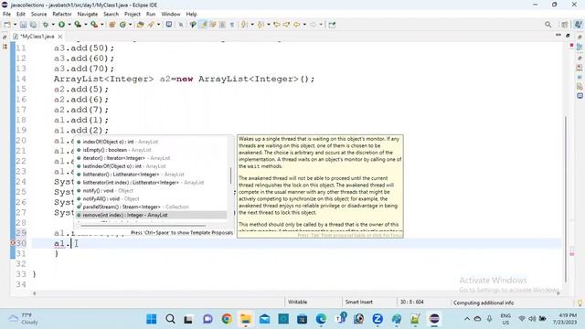 collection flameworking in java how to use methods in array list and linked list