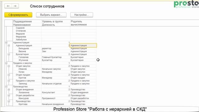 Секретный способ работы с иерархией элементов в СКД